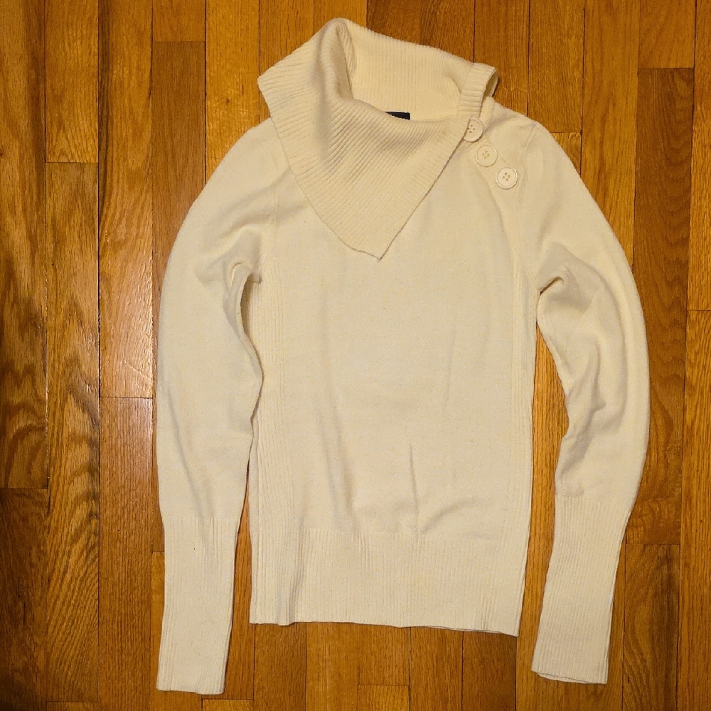 Takeout Cream Cowl Neck Sweater with Button Accents